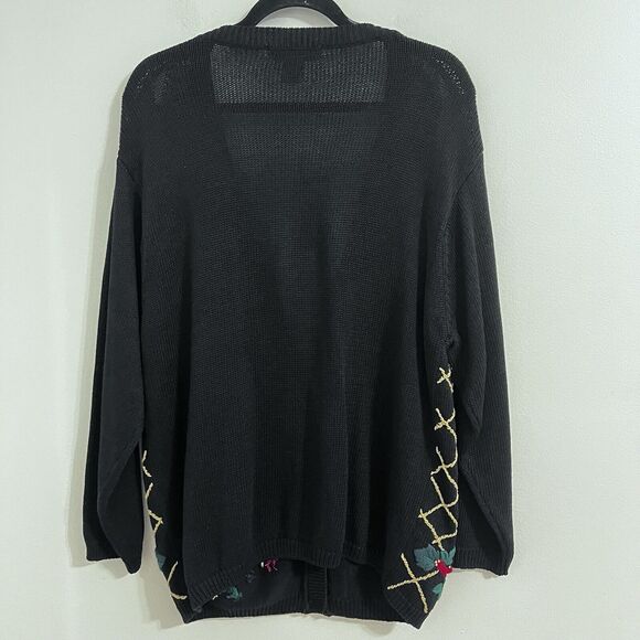 Dressbarn Christmas Cardigan Sweater Size 18/20 Black Mistletoe Embroidered - Picture 3 of 7